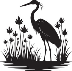 Heron or Crane Silhouette in Wetlands – serene and elegant