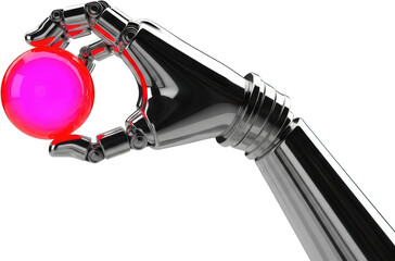 Robotic hand gripping a glowing pink sphere metallic construction technology concept transparent background