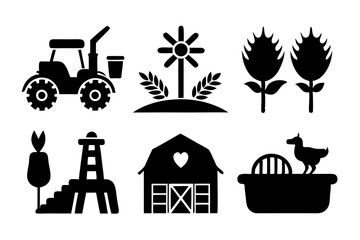 farming icon set sihouette black vector bundle