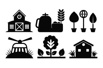 farming icon set sihouette black vector bundle