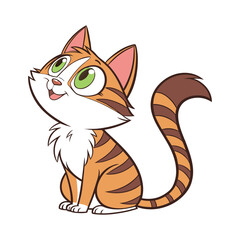 Cute Cartoon Cat with Green Eyes Looking Up – Adorable Vector Kitten Illustration , kids content, cartoon, pet .