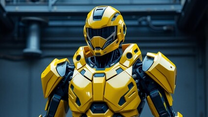 futuristic robot with bright yellow armor
