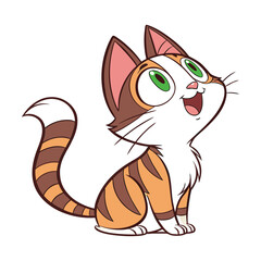 Cute Cartoon Cat with Green Eyes Looking Up – Adorable Vector Kitten Illustration , kids content, cartoon, pet .