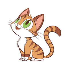 Cute Cartoon Cat with Green Eyes Looking Up – Adorable Vector Kitten Illustration , kids content, cartoon, pet .