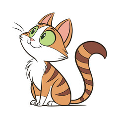 Cute Cartoon Cat with Green Eyes Looking Up – Adorable Vector Kitten Illustration , kids content, cartoon, pet .