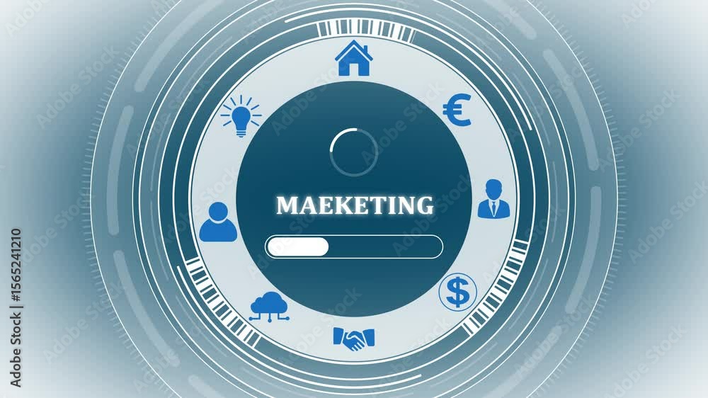 Poster a marketing business concept on a futuristic ,blue wave digital data flow. seamless loop technology 