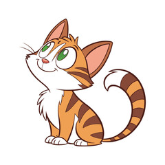 Cute Cartoon Cat with Green Eyes Looking Up – Adorable Vector Kitten Illustration , kids content, cartoon, pet .