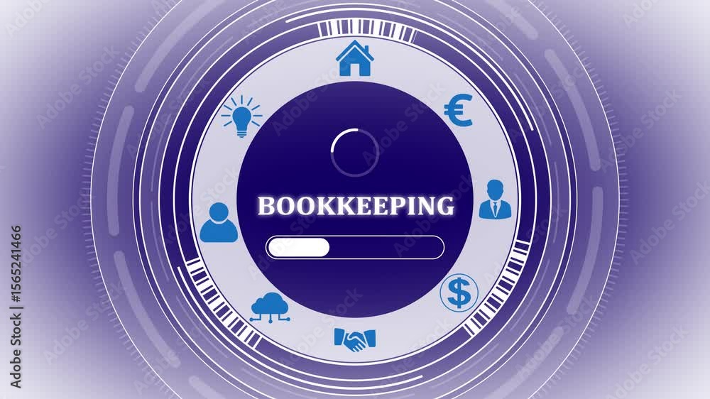 Poster a bookkeeping business concept on a futuristic ,blue wave digital data flow. seamless loop technolog
