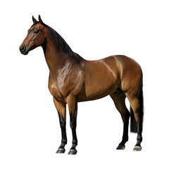 Fototapeta premium Beautiful brown horse standing gracefully equine animal equestrian art isolated on transparent background