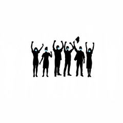 Silhouette of healthcare workers celebrating after a successful operation on white background