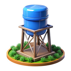 3d render of  blue water tower on wooden stand isolated on transparent background