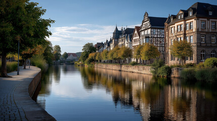 Fototapeta premium Charming Weser Renaissance Architecture in HÃ¶xter by the River