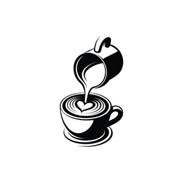Barista latte art pouring vector silhouette