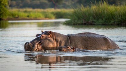 Hippopotamuses, sharp and realistic, Photo, Natural light
