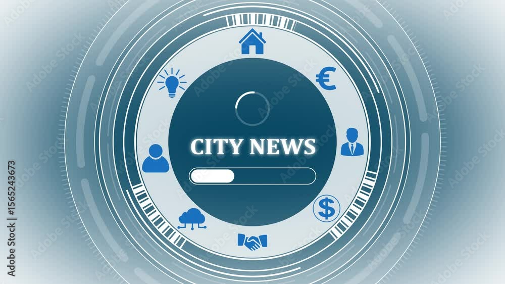 Poster a city news business concept on a futuristic ,blue wave digital data flow. seamless loop technology 