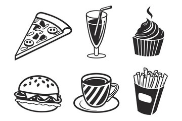 food drink icon set sihouette black vector bundle
