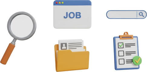 Magnifying Glass Job Search Bar Folder With Resume And Checklist Transparent Background Isolate