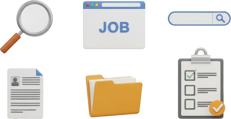 Magnifying glass job search window search bar resume folder checklist hiring transparent background