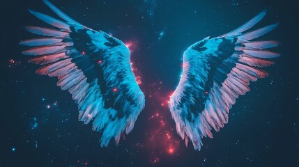 Eagle wings containing constellations, feather tips burning like meteors