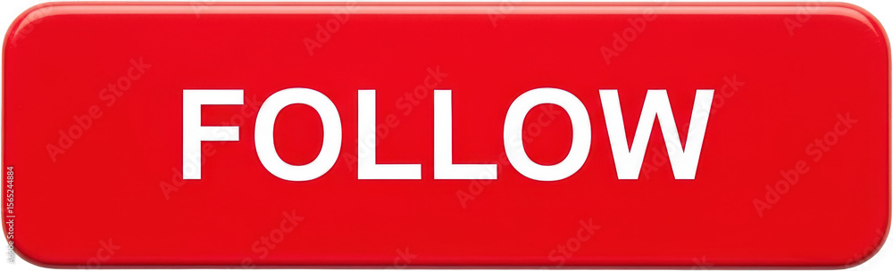 Poster red rounded button with white text follow isolate graphic interface call to action