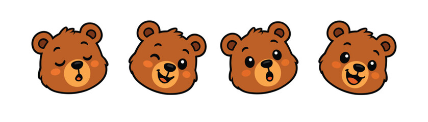Cute Bear Head Emotions Bundle Vector