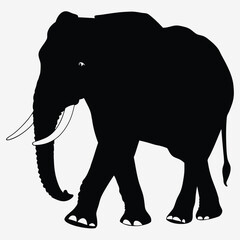 Elephant Silhouette Walking Profile View African Wildlife Animal Illustration Isolated on White