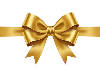 Elegant golden ribbon bow tied with a satin finish isolated on transparent background