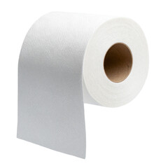 Half-Unrolled Toilet Paper Napkin with Sheet Hanging Down, angled view, isolated on transparent background PNG