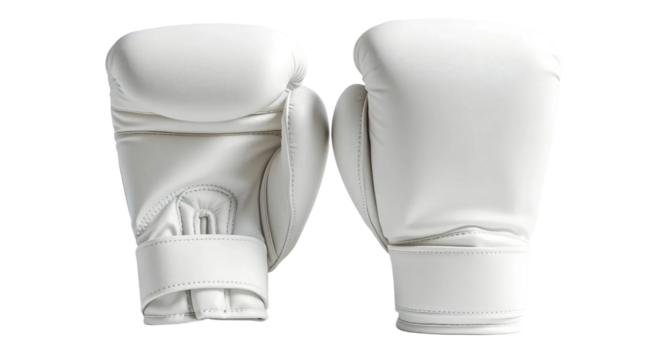 White boxing gloves in front and back view, mockup isolated on transparent background