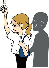 車内で痴漢被害にあって固まってしまう女性