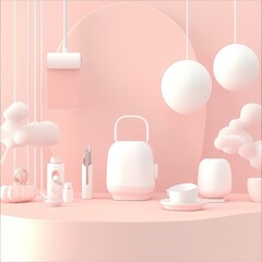 Minimalist Peach Desk Setup with Compact Accessories and Neutral Background