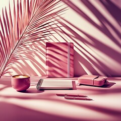 Soft Rose Aesthetics in Office Setting with Blush Tones and Natural Elements