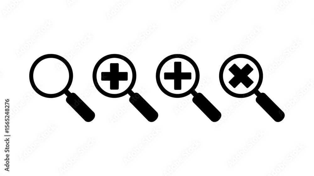 Poster magnifying glass icons showing zoom in zoom out and search functions