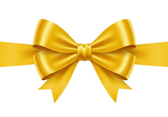 Elegant golden ribbon bow tied with satin fabric isolated on transparent background