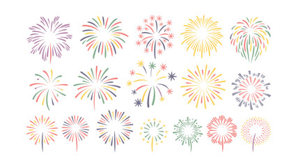 Colorful Fireworks Vector Set for Celebrations, Parties, and Festive Events