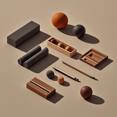 Minimalist Flat Lay with Taupe Background and Neutral Decorative Elements