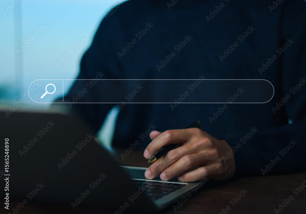Poster use technology on the computer mobile phones and laptops to search for information and content on th