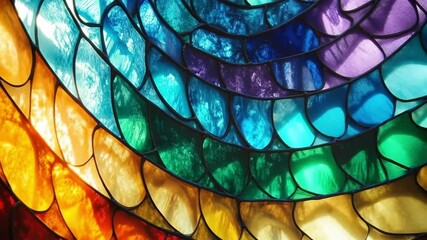 Stained glass window with a variety of colors illuminated by a bright light source, creating a visually appealing artistic display
- Powered by Adobe