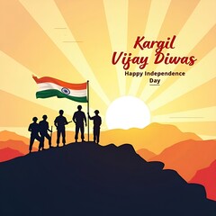 Kargil Vijay Diwas 26 July patriotic Indian soldiers mountain victory Independence Day celebration vector illustration banner poster