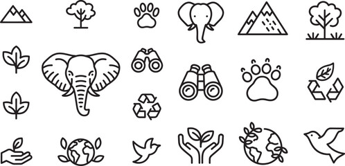 Nature wildlife conservation symbols and elements vector
