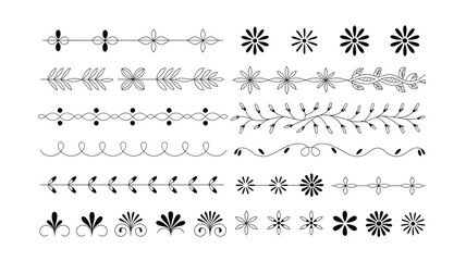 Collection of floral and botanical dividers, decorative lines, hand drawn elements for design and decoration