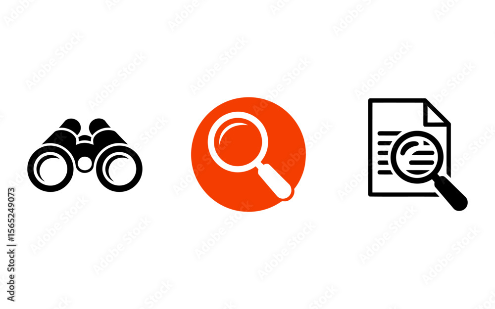 Poster vector three icons representing search discovery investigation and analysis of information
