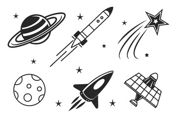 space icon set sihouette black vector bundle