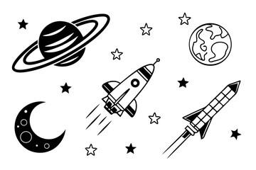 space icon set sihouette black vector bundle