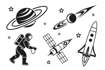 space icon set sihouette black vector bundle