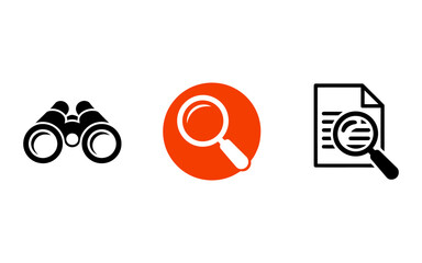 Vector Three icons representing search discovery investigation and analysis of information