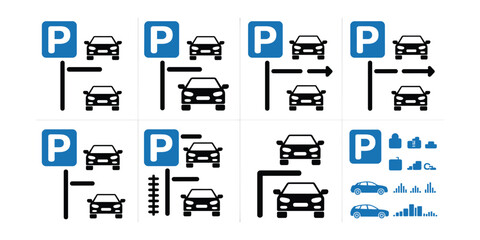 Parking Lot Scenarios: Parallel, Entrance, Metered and Handicapped Parking Icon Set