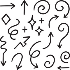 set of vector arrows | Hand draw black arrows and spirals