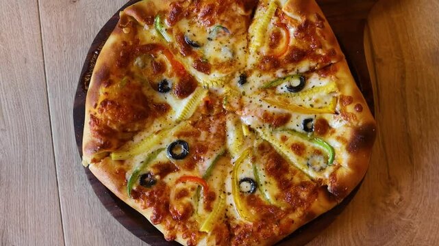 Pizza with cheese in a restaurant or cafe background 