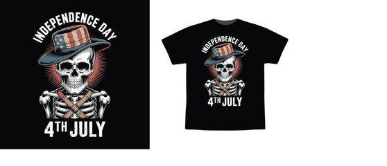  4th of July Skull with American Flag Hat – Independence Day T-Shirt Vector Design